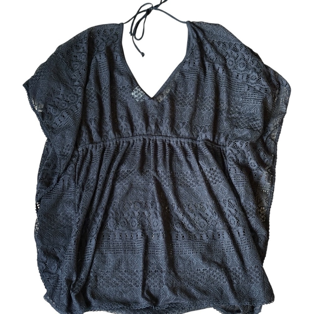 Time & Tru Womens Black Lace Drawstring Adjustable Coverup Swimwear Size Large